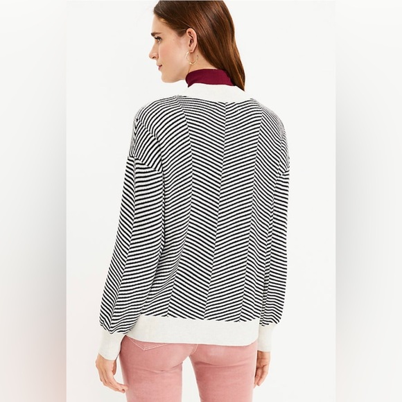 EUC - LOFT Herringbone Open Cardigan Sweater in Medium. Black and creamy white - Picture 3 of 9